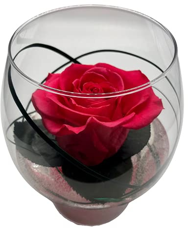 Rose Eternelle - La vita in rosa, vetro cognac, rosa stabilizzata, composizione floreale (fucsia)