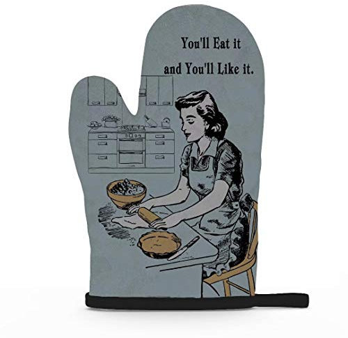 AAROENLYS Oven Mitt Funny You'll Eat it and You'll Like it. 100% Cotton Kitchen Oven Glove Heat Resistant 480 Degree, Non-Slip Textured Grip for Baking Cooking BBQ