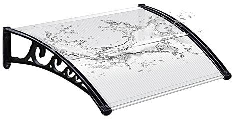 EINFEBEN Vordach mit Seitenteil,Transparent Überdachung,Schwarz,Polycarbonatplatten,Terrassen Windschutz (150×100 cm)