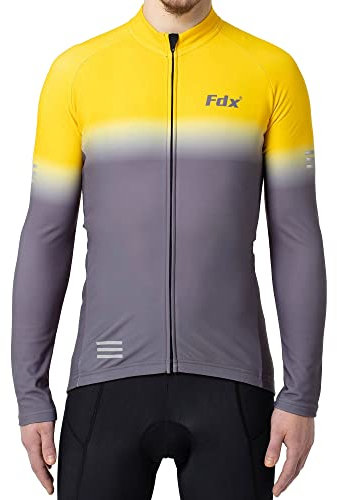 FDX Men’s Cycling Jersey, Super Roubaix Thermal Cycling Jacket, Windproof Winter Cycle Top, Full Zipper, Water Resistant and Breathable Long Sleeve High Viz Shirt,Running,Bike Clothing (Yellow-L)