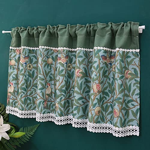 Lsimeru Pflanze Scheibengardine Blickdicht 60cm Dunkelgrün Granatapfelbaum Landhaus Vintage Bistrogardine Kurz Küche Kurzstores Gardinen mit Häkelspitze,60x140cm