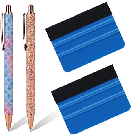 Abeillo Air Release Weeding Pen for Vinyl, Retractable Pin Pen Weeding Tool for Vinyl, 2 Pieces Air Release Tint Tools Pin Pens with 2 Felt Squeegees for DIY Craft