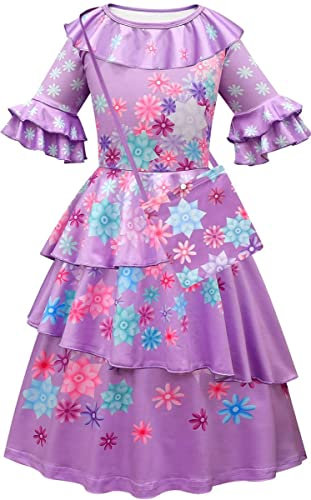 YEAJION Mädchen Cape Mirabel Verkleidung Costume für Cosplay Halloween Weihnachten Prinzessin Geburtstag Rave-Party Kostüm Film Magie Schwestern Isabela Ballett Kleid Schultertasche Größe 100-160 cm
