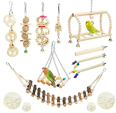 Allazone 14 Stück Sitzstangen Vögel Vogelspielzeug für Vögel Papagei Spielzeug Set, Papageienschaukel Vogelschaukel Schaukel, Sitzstangen für Vögel, Vögel Spielzeug