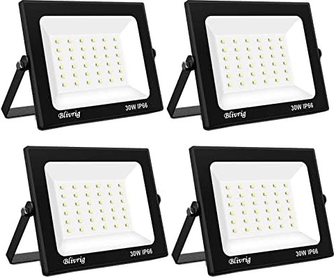 Blivrig 30W LED Strahler Außen Set Warmweiß 3000K, 3000LM Außenstrahler, IP66 Wasserdicht LED Fluter Aussen, Flutlicht, Aussenlampe für Gärten, Holf, Innenhöfe, Garage, Hotel
