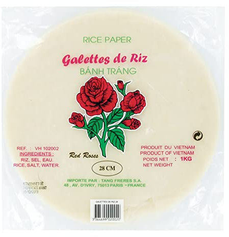 Galettes de Riz 28cm Pour Nems et Rouleaux de Printemps - Marque Red Roses 1kg/Sachet - Livraison Gratuite France - Expédition par la sté Bo Time (1)