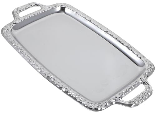 Vassoio Da Servizio Ovale in Metallo Argento Per Cucina E Soggiorno Vassoio Elegante Per Antipasti E Dessert Con Manici 39X23Cm