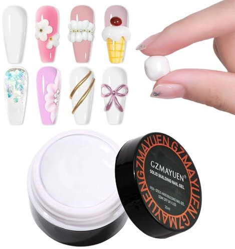 GZMAYUEN Festes Nagelverlängerung Nail Extension Builder Gel 15ML Weiß Solid Aufbaugel Gel für Nägel, 3D Dekoration Nagelskulptur Gel Hartes Gel