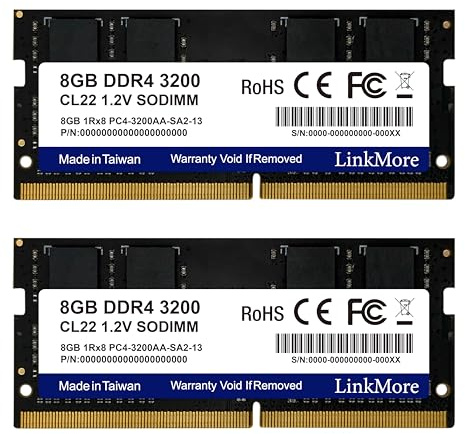 LinkMore 16GB Kit (2 x 8GB) DDR4 3200MHz SODIMM (PC4-25600) CL19 1.2V Laptop Memory Module