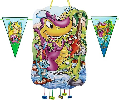 Pinata zum Kindergeburtstag, für Kinder, perfekt zum Befüllen mit Süßigkeiten und Spielzeug, Dekoration, Flaggengirlande, 2 m (Dinosaurier)