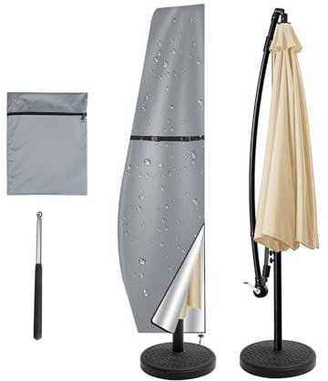 NAKIHOUSE Housse de protection de parasol - Imperméable - Résistante aux intempéries - Anti-UV - Coupe-vent - Pour parasol d'extérieur - 265 x 40/70/50 cm - Gris argenté