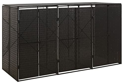 Triple Wheelie Bin Shed Black 207x80x117 cm Poly Rattan