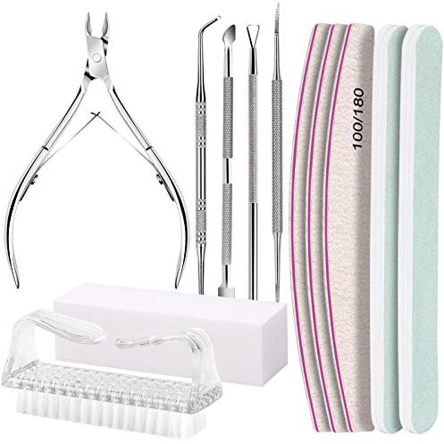 12 PCS Lot de Limes à ongles et Pousse Cuticule, FANDAMEI Lime à Ongles Professionnelles, Pousse Cuticule Metal, Coupe-cuticules, Brosse à ongles, outil pour ongles incarnés (Blanc)