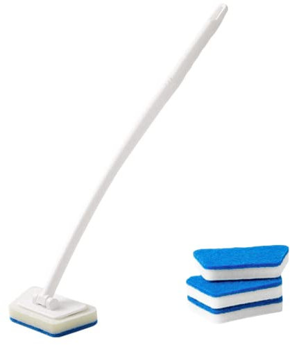 Obelunrp Bathtub Cleaning Brush, 90° Rotating Tile Cleaning Brushes with 3 Sponge Pad Replacement, Long Handle Wall Scrubber Cleaning Brush, Tub Sponge Cleaner for Kitchen Bathroom