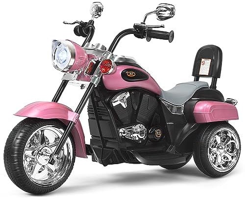 COSTWAY 6V Elektro Motorrad Kinder mit verstellbaren Scheinwerfer, Dreirad Elektromotorrad mit Sound ｜ Hupe ｜ Rückspiegel ｜ Pedale, Geschwindigkeit 2,5-3 km/h (Rosa)