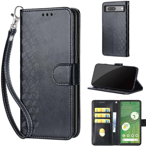 Handyhülle für Google Pixel 7 Hülle, Würfel Schwarz | Stoßfeste Flip Schutzhülle, Kartenfächer, Standfunktion,Magnetisch, Kunstleder, Klappbar Brieftasche