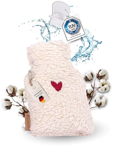 kontor28 - kuschelige TEDDY Wärmflasche mit Bezug aus super weicher 100% Bio-Baumwolle, handgefertigt Made in Germany, auslaufsicher, geruchlos und schmerzlindernd für Kinder/Erwachsene - 0,2 Liter
