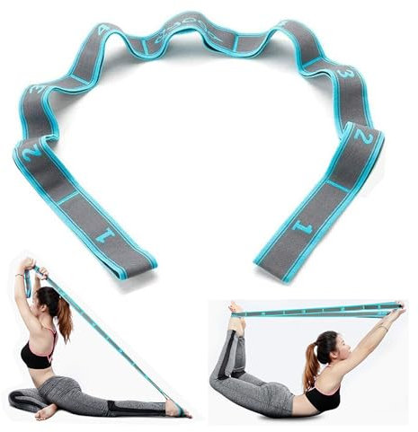 Yoga Stretch Gurt, Stretching Band Fitnessband mit 9 Schleifen, Verstellbares Übungsband Fitnessbander für Fitness, Pilates, Tanztraining, Gymnastik