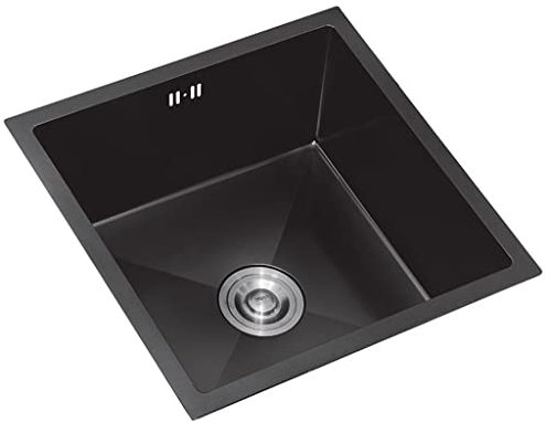 CIRONI Schwarzes Einzelbecken-Spülbecken aus Edelstahl mit Siphon, Unterbau-Küchenspüle, integriertes Spülbecken, RV-Mini-Einzelbeckenspüle, kleines quadratisches Waschbecken (Farbe: Schwarz, Größe