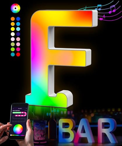 LED Buchstaben Lichter Alphabet - LED Brief Licht mit USB-Netzteil，APP-Kontrolle Musik Sync Dimmbar für Geburtstag Weihnachten Hochzeit Party Valentinstag & Festival Dekoration (F)
