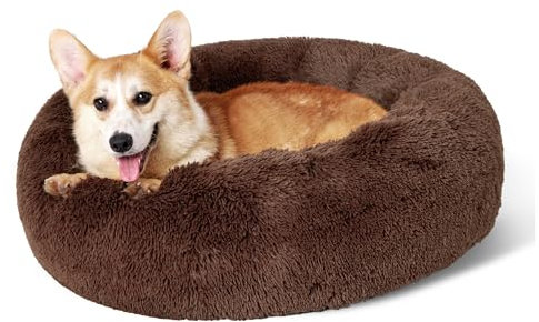 BEDSURE Hundebett waschbar Flauschiges Hundebett - Ø 80 cm Donut Hundebett für große Hunde, plüsch Hundebett rund Kuschelbett, Braun