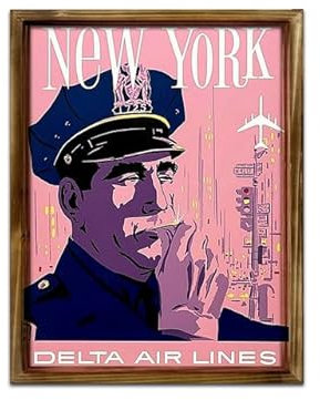 Letrero de madera enmarcado con diseño de policía de Nueva York Delta Air Lines, estilo vintage de los Estados Unidos, para colgar en la pared, marco de fotos de madera, decoración del hogar, 20 x 25