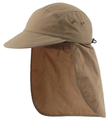 Decentron Mens Outdoor Sports Hat with Neck Flap Hiking Fishing Cap Visor Beach Sun Hat Baseball Cap Sun Shade Cap Dark Khaki