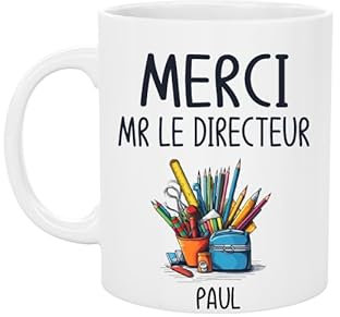 Mug Céramique Personnalisé Merci Mr le Directeur – Avec Prénom de l'Enfant – Cadeau Fin d’Année Scolaire – Tasse 330 ml