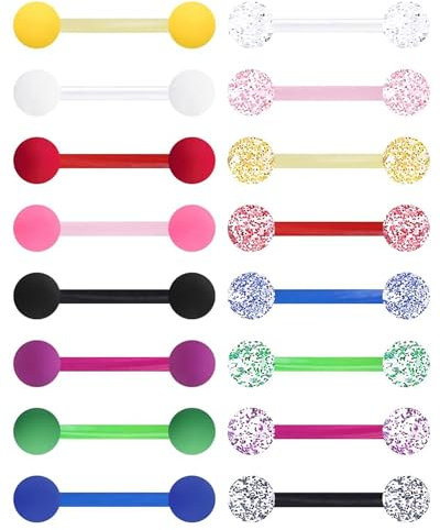 IPNSDON 16 Pcs Piercings de Langue en Acier Inoxydable, Couleurs Aléatoires,Langue Anneaux Bar Piercing Bijoux pour Femmes Hommes