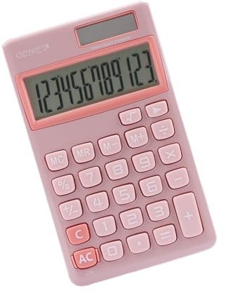 GENIE 212 P 12-stelliger Taschenrechner mit Dual-Power (Solar und Batterie) pink