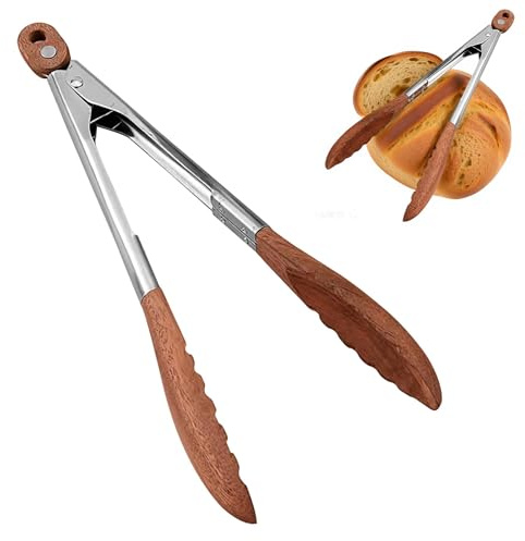 HAPPOW Holzzange, Küchenzange aus Nussbaum und Edelstahl, 29cm Grillzangen/Nudelzange, Hitzebeständig und Umweltfreundlich, Zange Küche für Grill, Steak, Brot, Pizza