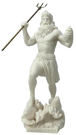 Generic Poseidon Griechischer Gott des Meeres, Neptun, gegossener Marmor, Statue, Skulptur, Figur, 22,9 cm, Weiß