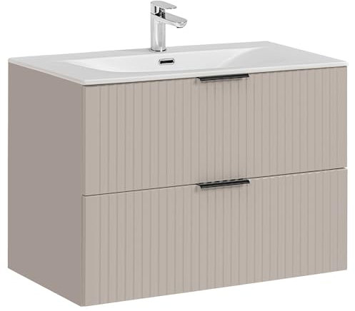Lomadox Badezimmer Waschtisch 80cm, in Kaschmir, mit 2 Softclose-Schubladen mit Keramik-Waschbecken