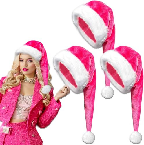 JeVenis Cappello di Babbo Natale rosa carino lungo cappello di Babbo Natale per le donne carino cappelli di Natale per forniture per feste di Natale costume cosplay