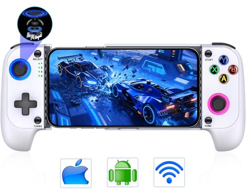 Controller di gioco mobile per iPhone/Android, custodia per telefono wireless, controller da gioco con joystick Hall adatto per Xbox Game Pass, Steam Link, Roblox, Call of Duty e altro, bianco