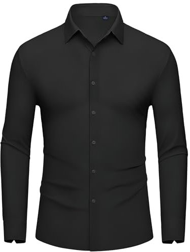 DEMEANOR Stretch Dress Shirts for Men Long Sleeve Mens Dress Shirts Muscle fit Formal Shirts Slim fit Casual Shirts for Men Black