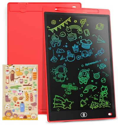 LCD Schreibtafel 10 Zoll, Genialba Buntes LCD Schreibtablett, Geschenk für Kinder, LCD Writing Tablet, Elektronischer Tablette, Grafiktablett für Kinderspiele 2 3 4 5 6 7 Jahre Jungen Mädchen (Rot)