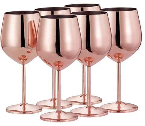 Oak & Steel Elegante große Weingläser, 550 ml, unzerbrechliches Glas-Geschenk-Set für Zuhause, Bar, Hochzeit, Jahrestag, Geburtstagsfeier (Roségold, 6 Stück)