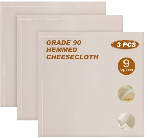 Paño de muselina reutilizable de 51 x 51 cm, 3 paños de queso de grado 90 sin blanquear para cocinar, colar, enlatar y cocinar al vapor
