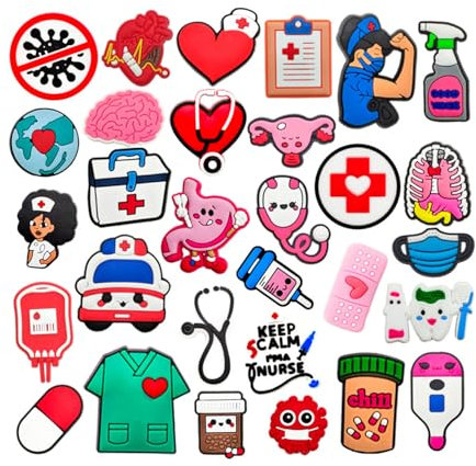 Hugwish Anstecker für Crocs krankenschwester 30 Stück, schuhschmuck krankenschwester pins für Crocs nurse, Schuhanhänger krankenschwester, krankenschwester zubehör Für Clogs DIY Dekorationen