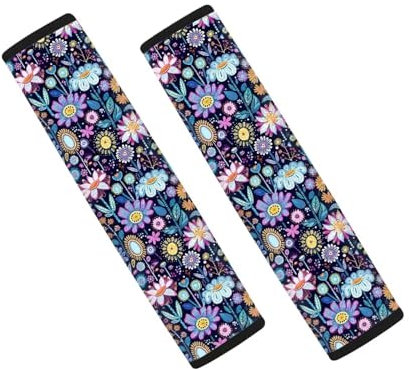 Wanyint Lot de 2 coussinets de ceinture de sécurité de voiture Hippie Fleur Lotus Bleu Doux Sangle de ceinture de sécurité pour homme et femme Respirant Doux Auto