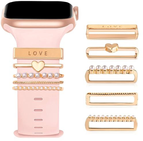 NHQZ Passante cinturino orologio per accessori appl e watch, Charms per Cinturino Appl e Watch Donna, Anelli decorativi Loops in metallo per iWatch serie/Galax y watch Cinturini Silicone Accessori