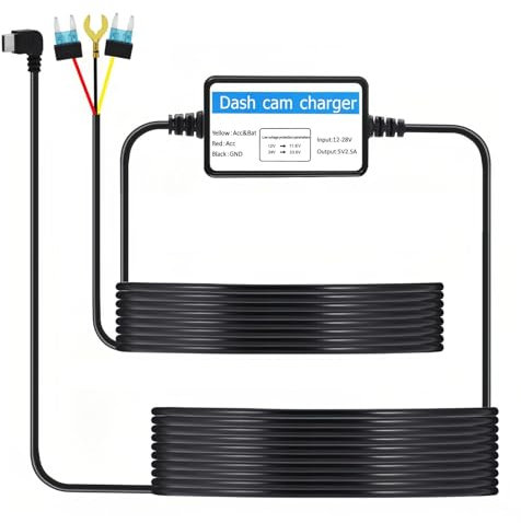 Dash Cam Hardwire Kit Dashcam Hard Wiring Kit Type-C Port Drive Hard Wire for Dash Camera Acc Hardwire Car Camera Charger Cable 3.3 Metres USB C Port Low Voltage Protection 12V-24V to 5V/3A