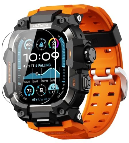ULTIMAL Custodia robusta con cinturino per Apple Watch 49 mm, compatibile con Apple Watch Ultra 3/2/1, custodia antiurto di grado militare per iWatch Tactical Band da uomo