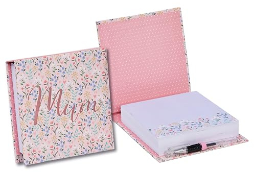 Design By Violet Ditsy Floral ‘Mum’ Note Block Note Book And Pen - Perfect For Mother’s Day, Birthdays - Paper With Pen 270 Pages Contemporary Design Gift Office Stationary 14cm x 14cm