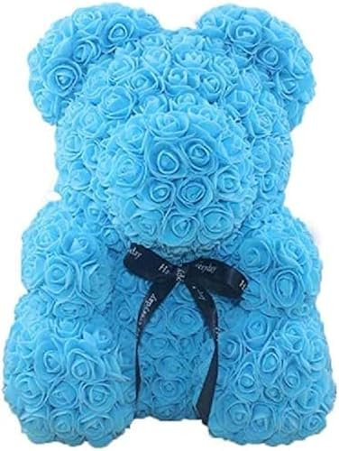 XzhixiangKing Rose Teddybär Forever Romantic Künstliche Rosenpuppe für Muttertag Mama Geschenke Geburtstagsgeschenk 25cm (Blau)