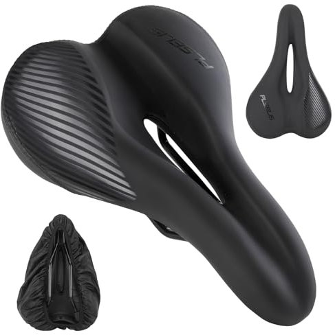 Fahrradsattel Herren Damen Bequem, Weicher Gel Memory Schaum Ergonomisch Fahrrad Sattel mit wasserdichte Abdeckung, Fahrradsitz Atmungsaktiv Stoßdämpfend für E-Bike MTB Rennrad Cityrad