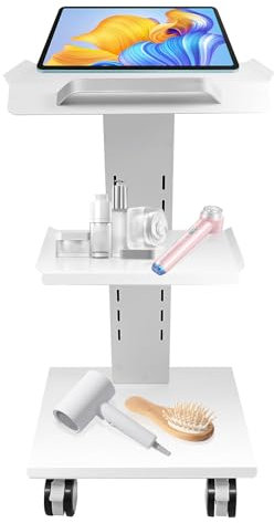 KANBCNG Multifunktions-Laborwagen 3-Stufiger Rollwagen mit 3 Doppellöcher Steckdosen Tragfähigkeit 100kg 8 Einstellbare Höhenstufen 5cm Pro Stufe Kosmetik Gerätewagen Medizinischer Trolley Wagen