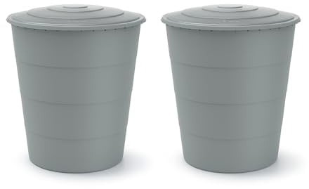 Kreher® 2 Stück XXL Regentonne Wassertonne 'Smooth' 510L mit Deckel. Aus robustem Kunststoff in Anthrazit/Grau. Dezente Optik im runden Format, zeitlos und modern. (2 x Grau mit Deckel)