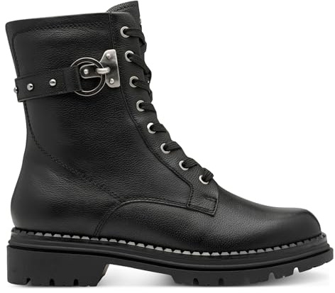 Womens Fashion Black Leather Lace-Up Zip Combat Ankle Boots
